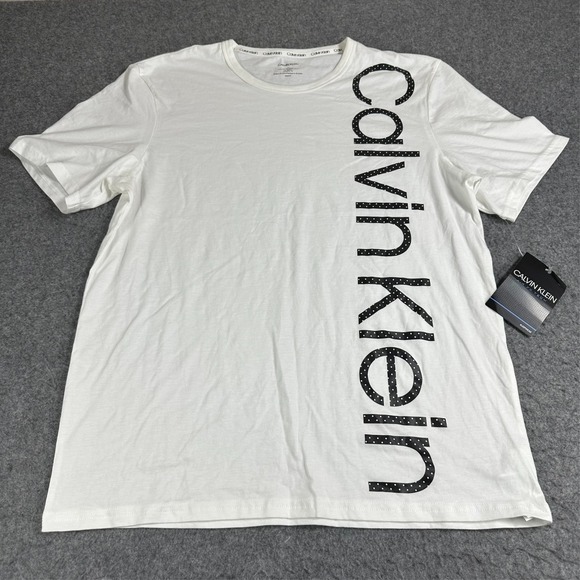 2 Calvin Klein Shirt Mens Medium Blue White Graphic CK Logo Short Sleeve Tees - Picture 11 of 14
